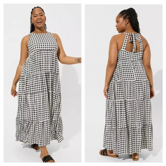 torrid Dresses & Skirts - torrid Black and White Gingham Tiered Maxi Dress